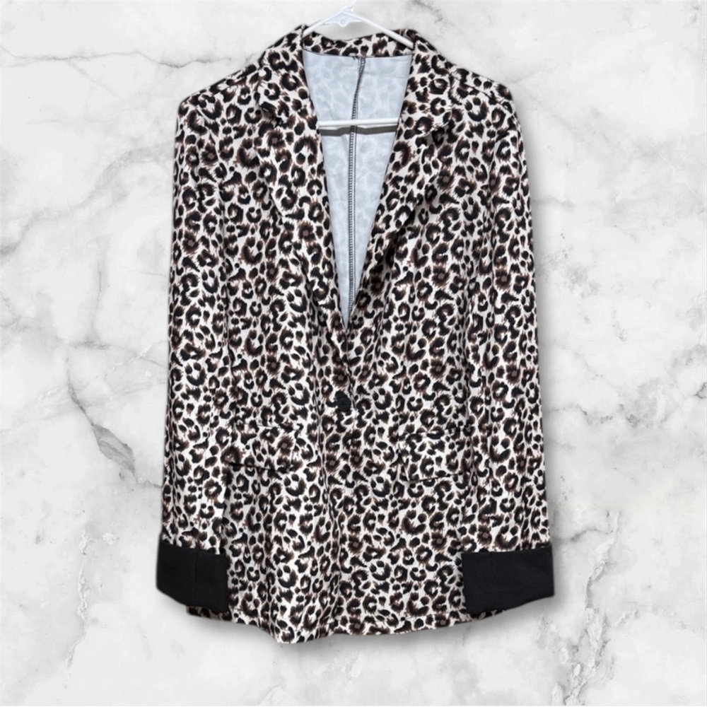 Leopard animal Print Blazer with Black Accents sz XL